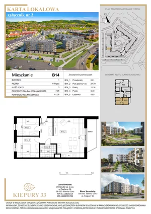 3 pokoje, mieszkanie 61,38 m², piętro 4, oferta nr B14, Kiepury 33, Jelenia Góra, Zabobrze, ul. Jana Kiepury
