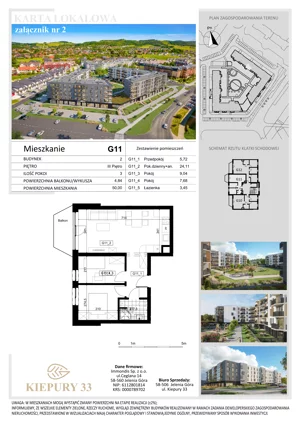3 pokoje, mieszkanie 50,00 m², piętro 3, oferta nr G11, Kiepury 33, Jelenia Góra, Zabobrze, ul. Jana Kiepury