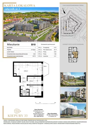 3 pokoje, mieszkanie 49,76 m², piętro 3, oferta nr B10, Kiepury 33, Jelenia Góra, Zabobrze, ul. Jana Kiepury