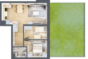 3 pokoje, mieszkanie 49,76 m², parter, oferta nr B02, Kiepury 33, Jelenia Góra, Zabobrze, ul. Jana Kiepury
