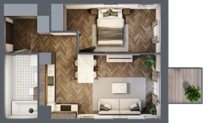 2 pokoje, mieszkanie 43,49 m², piętro 1, oferta nr M24, Punkt Wola, Kraków, Podgórze Duchackie, Wola Duchacka, ul. Trybuny Ludów 15