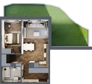 2 pokoje, mieszkanie 45,22 m², parter, oferta nr M09, Punkt Wola, Kraków, Podgórze Duchackie, Wola Duchacka, ul. Trybuny Ludów 15