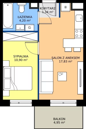 2 pokoje, mieszkanie 34,27 m², piętro 3, oferta nr D.54, Trakt Królewski - Budynek D, Grójec, ul. Mikołaja Reja 9