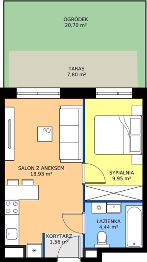 2 pokoje, mieszkanie 34,88 m², parter, oferta nr D.05, Trakt Królewski - Budynek D, Grójec, ul. Mikołaja Reja 9