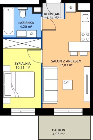 2 pokoje, mieszkanie 33,68 m², piętro 1, oferta nr D.15, Trakt Królewski - Budynek D, Grójec, ul. Mikołaja Reja 9