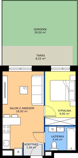 2 pokoje, mieszkanie 34,88 m², parter, oferta nr D.08, Trakt Królewski - Budynek D, Grójec, ul. Mikołaja Reja 9