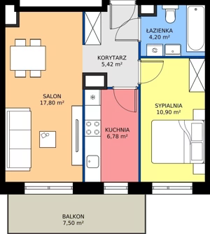 2 pokoje, mieszkanie 45,10 m², piętro 3, oferta nr D.55, Trakt Królewski - Budynek D, Grójec, ul. Mikołaja Reja 9