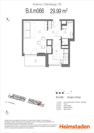1 pokój, mieszkanie 29,99 m², piętro 7, oferta nr 7B.M66, Heimstaden Orlińskiego, Kraków, Czyżyny, ul. Orlińskiego 7B