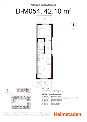 2 pokoje, mieszkanie 42,10 m², parter, oferta nr M54, Heimstaden Myśliwska, Kraków, Podgórze, Płaszów, ul. Myśliwska 55A