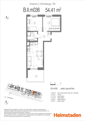 3 pokoje, mieszkanie 54,51 m², parter, oferta nr 7B.M036, Heimstaden Orlińskiego, Kraków, Czyżyny, ul. Orlińskiego 7B