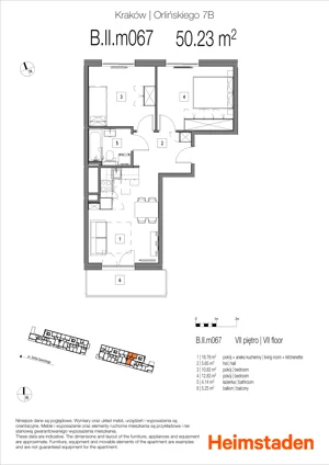 3 pokoje, mieszkanie 50,23 m², piętro 7, oferta nr 7B.M67, Heimstaden Orlińskiego, Kraków, Czyżyny, ul. Orlińskiego 7B