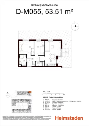 3 pokoje, mieszkanie 53,51 m², parter, oferta nr M55, Heimstaden Myśliwska, Kraków, Podgórze, Płaszów, ul. Myśliwska 55A