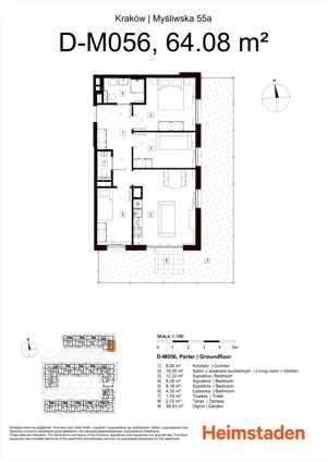 4 pokoje, mieszkanie 64,08 m², parter, oferta nr M56, Heimstaden Myśliwska, Kraków, Podgórze, Płaszów, ul. Myśliwska 55A