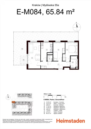 3 pokoje, mieszkanie 65,84 m², parter, oferta nr M84, Heimstaden Myśliwska, Kraków, Podgórze, Płaszów, ul. Myśliwska 55A
