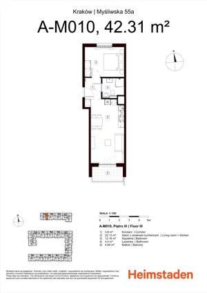 2 pokoje, mieszkanie 42,31 m², piętro 3, oferta nr M10, Heimstaden Myśliwska, Kraków, Podgórze, Płaszów, ul. Myśliwska 55A