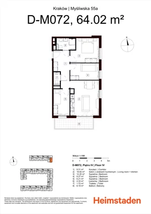 4 pokoje, mieszkanie 64,02 m², piętro 4, oferta nr M72, Heimstaden Myśliwska, Kraków, Podgórze, Płaszów, ul. Myśliwska 55A