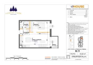 2 pokoje, mieszkanie 43,64 m², piętro 1, oferta nr B-11, Forest Park Kajetany, Nadarzyn, ul. Wojskowa 2