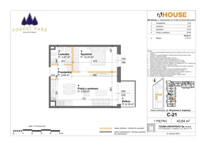 2 pokoje, mieszkanie 43,64 m², piętro 1, oferta nr C-21, Forest Park Kajetany, Nadarzyn, ul. Wojskowa 2