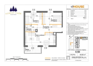 3 pokoje, mieszkanie 59,69 m², piętro 1, oferta nr C-63, Forest Park Kajetany, Nadarzyn, ul. Wojskowa 2
