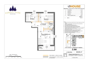 3 pokoje, mieszkanie 66,96 m², piętro 1, oferta nr C-64, Forest Park Kajetany, Nadarzyn, ul. Wojskowa 2