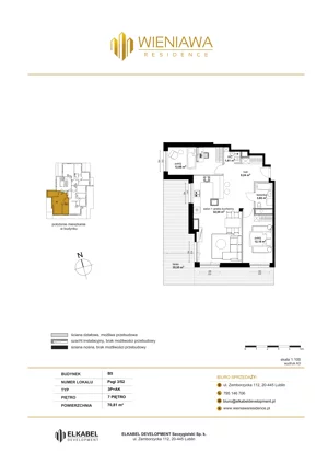 3 pokoje, mieszkanie 70,81 m², piętro 7, oferta nr Pagi 3/52, Wieniawa Residence, Lublin, Wieniawa, ul. Lesława Pagi 1, 3