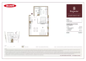 1 pokój, mieszkanie 54,78 m², piętro 1, oferta nr A4, Dajwór, Kraków, Stare Miasto, Kazimierz, ul. Dajwór