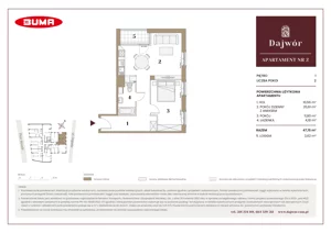 2 pokoje, mieszkanie 47,15 m², piętro 1, oferta nr A2, Dajwór, Kraków, Stare Miasto, Kazimierz, ul. Dajwór