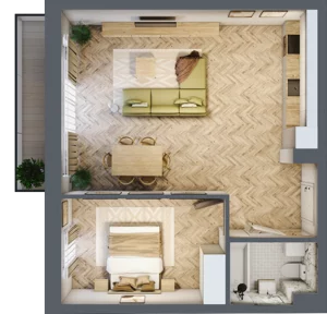 2 pokoje, mieszkanie 55,16 m², piętro 1, oferta nr B1.11, Fokus Bielany, Bielany Wrocławskie, ul. Kolejowa 5