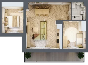 3 pokoje, mieszkanie 56,36 m², piętro 2, oferta nr B1.20, Fokus Bielany, Bielany Wrocławskie, ul. Kolejowa 5