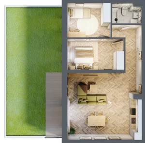 3 pokoje, mieszkanie 63,88 m², piętro 1, oferta nr B1.8, Fokus Bielany, Bielany Wrocławskie, ul. Kolejowa 5