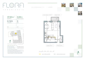1 pokój, apartament 37,81 m², piętro 3, oferta nr 101, Flora Śródmieście, Łódź, Śródmieście, ul. płk. Jana Kilińskiego 111
