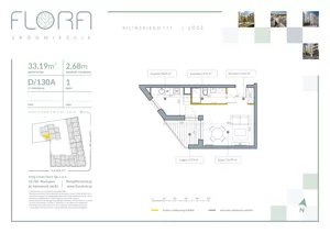 1 pokój, apartament 33,19 m², piętro 1, oferta nr 130A, Flora Śródmieście, Łódź, Śródmieście, ul. płk. Jana Kilińskiego 111