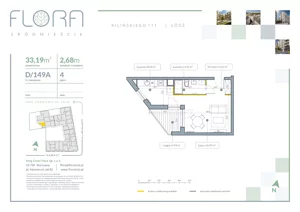 1 pokój, apartament 33,19 m², piętro 4, oferta nr 149A, Flora Śródmieście, Łódź, Śródmieście, ul. płk. Jana Kilińskiego 111