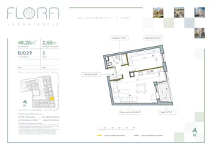 2 pokoje, apartament 48,28 m², piętro 1, oferta nr 29, Flora Śródmieście, Łódź, Śródmieście, ul. płk. Jana Kilińskiego 111