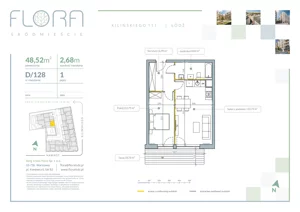 2 pokoje, apartament 48,52 m², piętro 1, oferta nr 128, Flora Śródmieście, Łódź, Śródmieście, ul. płk. Jana Kilińskiego 111