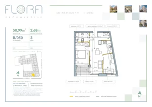 3 pokoje, apartament 50,99 m², piętro 3, oferta nr 50, Flora Śródmieście, Łódź, Śródmieście, ul. płk. Jana Kilińskiego 111