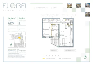 3 pokoje, apartament 64,64 m², piętro 3, oferta nr 99, Flora Śródmieście, Łódź, Śródmieście, ul. płk. Jana Kilińskiego 111