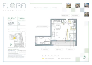 3 pokoje, apartament 61,12 m², piętro 1, oferta nr 129, Flora Śródmieście, Łódź, Śródmieście, ul. płk. Jana Kilińskiego 111