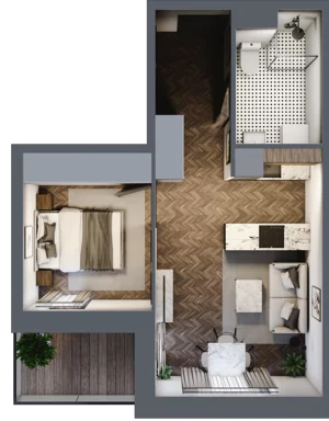 2 pokoje, mieszkanie 36,72 m², piętro 1, oferta nr B1.M8, Sosnovia, Sosnowiec, Dańdówka, ul. Mariana Maliny/Grzybowa