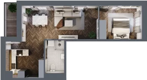 2 pokoje, mieszkanie 46,07 m², piętro 1, oferta nr B2.M11, Sosnovia, Sosnowiec, Dańdówka, ul. Mariana Maliny/Grzybowa