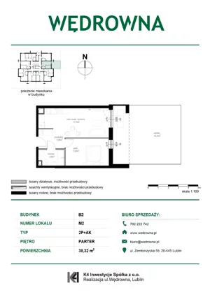 2 pokoje, mieszkanie 38,32 m², piętro 1, oferta nr M10, Osiedle Wędrowna bud. B2, Lublin, Sławin, ul. Wędrowna