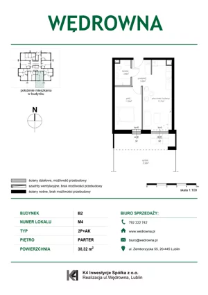 2 pokoje, mieszkanie 38,32 m², piętro 1, oferta nr M10, Osiedle Wędrowna bud. B2, Lublin, Sławin, ul. Wędrowna
