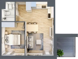 2 pokoje, mieszkanie 37,27 m², piętro 2, oferta nr B’.14, Osiedle Maureska, Toruń, Wrzosy, JAR, ul. Konrada Grasera 2 / Strobanda 6