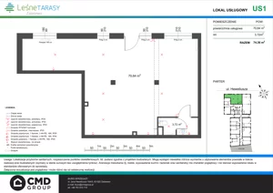 Lokal użytkowy 74,36 m², oferta nr US1A, Leśne Tarasy - lokale usługowe, Zalasewo, ul. Jana Heweliusza 14A