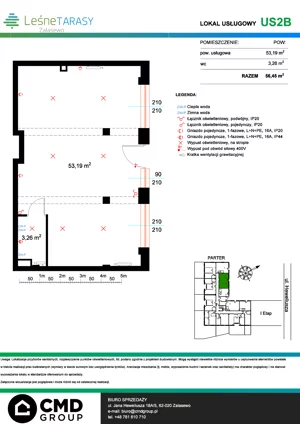 Lokal użytkowy 56,45 m², oferta nr US2B, Leśne Tarasy - lokale usługowe, Zalasewo, ul. Jana Heweliusza 14A