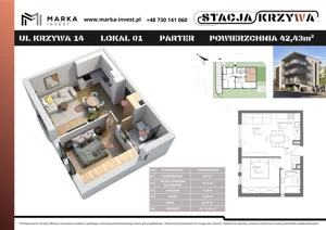 2 pokoje, mieszkanie 40,97 m², piętro 1, oferta nr M6, Stacja Krzywa, Poznań, Górczyn, ul. Krzywa 14