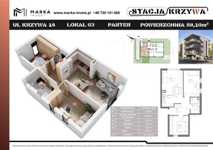 3 pokoje, mieszkanie 59,10 m², parter, oferta nr M3, Stacja Krzywa, Poznań, Górczyn, ul. Krzywa 14