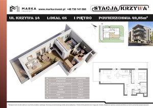 2 pokoje, mieszkanie 49,95 m², piętro 1, oferta nr M5, Stacja Krzywa, Poznań, Górczyn, ul. Krzywa 14