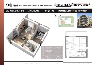 2 pokoje, mieszkanie 40,97 m², piętro 1, oferta nr M6, Stacja Krzywa, Poznań, Górczyn, ul. Krzywa 14