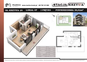 1 pokój, mieszkanie 30,41 m², piętro 1, oferta nr M7, Stacja Krzywa, Poznań, Górczyn, ul. Krzywa 14